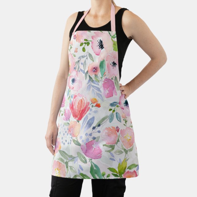 Florals pink purple white pastels apron (Insitu)