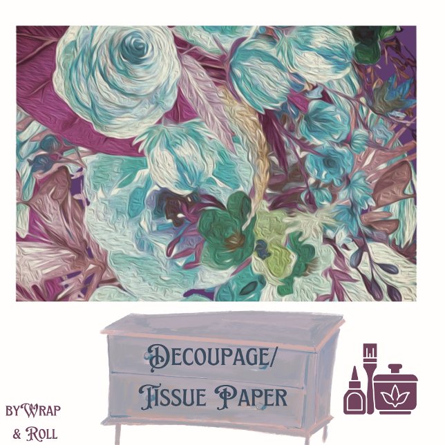 Florals Plum, Teal, Soft White Tissue Decoupage (Creator Uploaded)