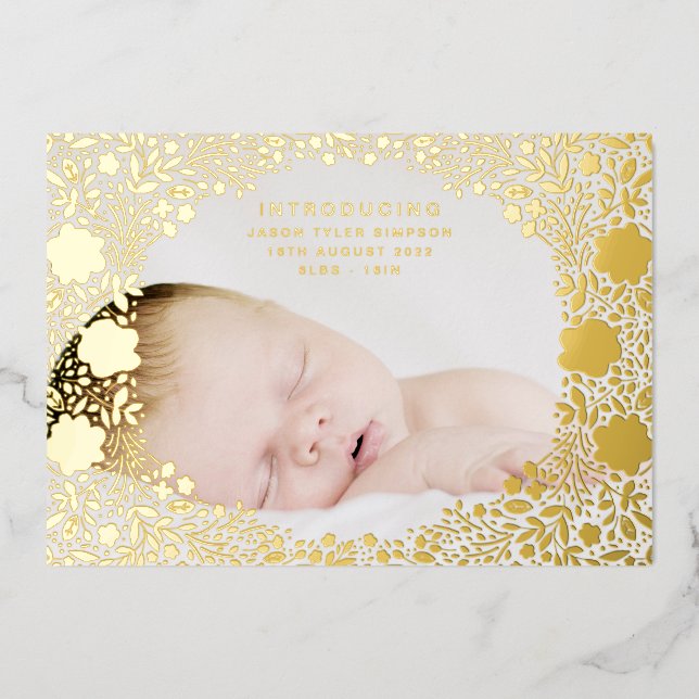 Florals Pressing Gold Foil Faire-part de naissance (Recto)