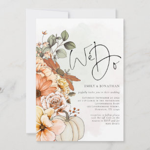 Florals Pumpkin Autumn We Do QR Code Wedding Invitation