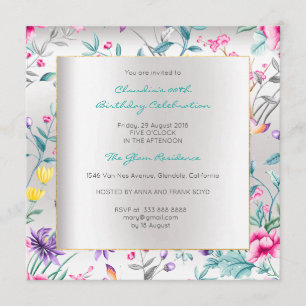 Florals Silver Butterfly Spring Chinoiserie Grey Invitation