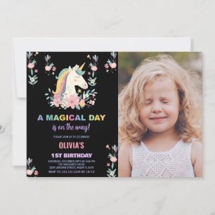 Florals Unicorn Anniversaire Invitations avec phot