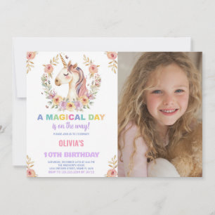 Florals Unicorn Anniversaire Invitations avec phot
