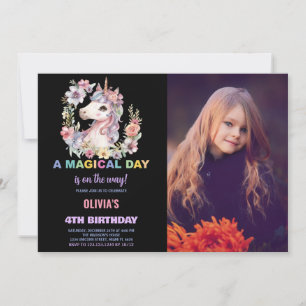 Florals Unicorn Anniversaire Invitations avec phot