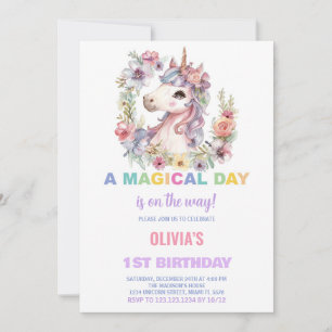 Florals Unicorn Birthday Invitations