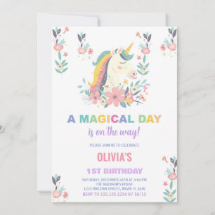 Florals Unicorn Birthday Invitations