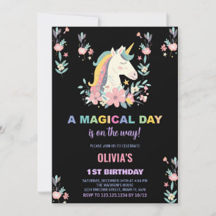 Florals Unicorn Invitations d'anniversaire