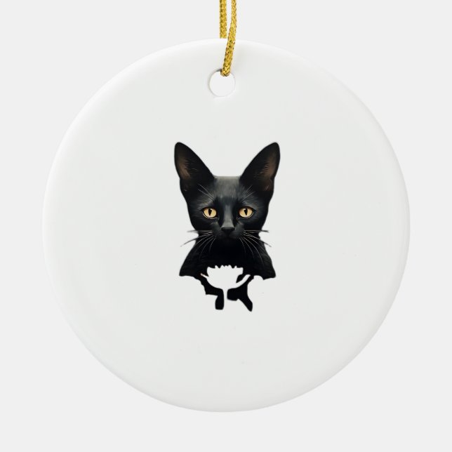 Florals Whimsigoth Gothic Style Kitty And Poppies  Ceramic Ornament (Front)