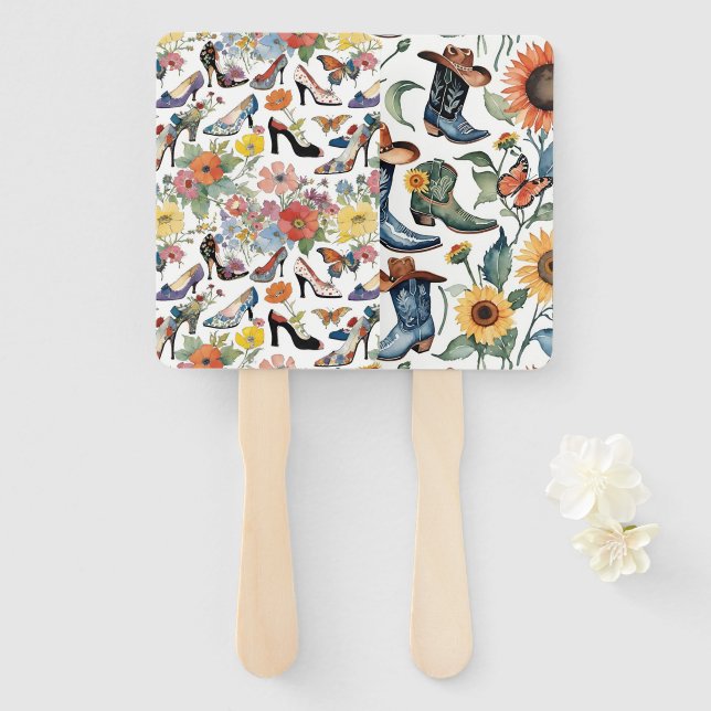 Florals With Heels and Boots Hand Fan (Front and Back)