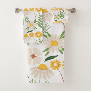 Florals Yellow Daisies and Greenery  Bath Towel Set