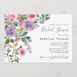 floraux rose lilas invitation à la douche nuptiale
