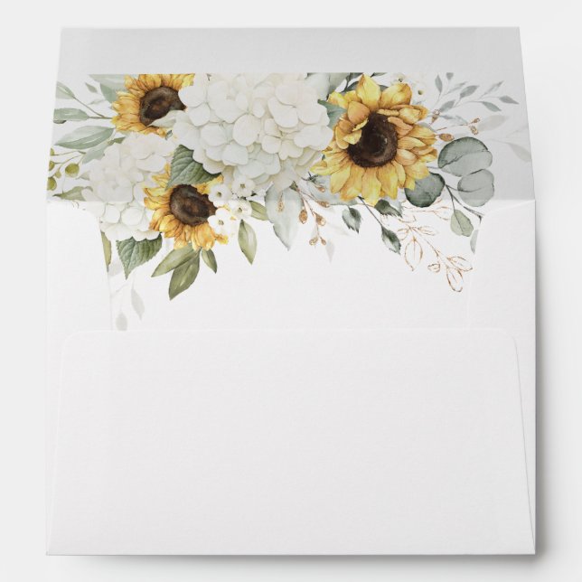 Flore blanc Hydrangea Tournesol Enveloppe Liner (Dos (Bas))