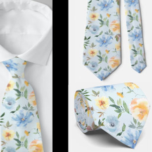 Flore Bleu et Fleurs Jaunes Cravate Necktie