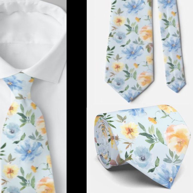 Flore Bleu et Fleurs Jaunes Cravate Necktie (Créateur téléchargé)