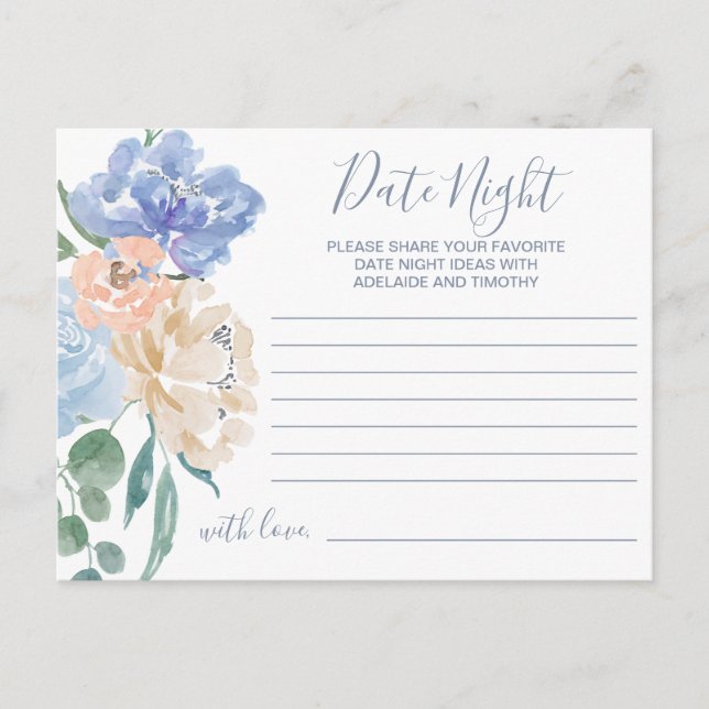 Flore bleu foncé Date Nuit Idée Cartes (Devant)
