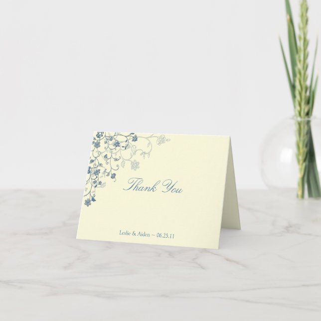Flore Bleue sur Merci Mariage crème (Devant)