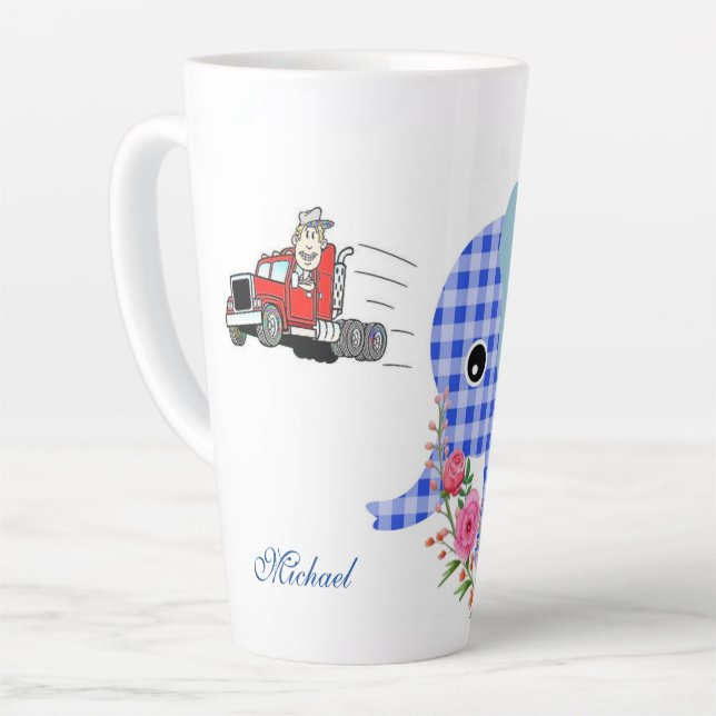 Flore Blue Elephant Latte Mug (Angle gauche)
