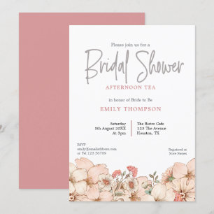 Flore Blush Fête des mariées Script Thé Invitation
