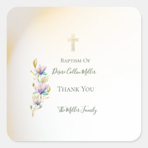 Flore blush & Lilac, stickers Baptême croix or