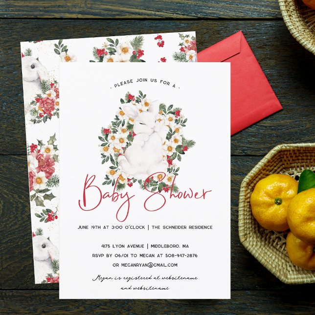 Flore de lapin d'hiver | Invitation Baby shower (Créateur téléchargé)