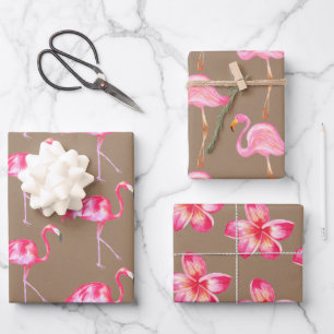 Flore des Flamants roses roses en papier kraft