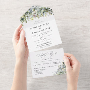Flore d'Eucalyptus en un seul Faire-part de mariag