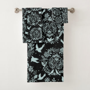 Flore et oiseaux verts noirs et à la menthe