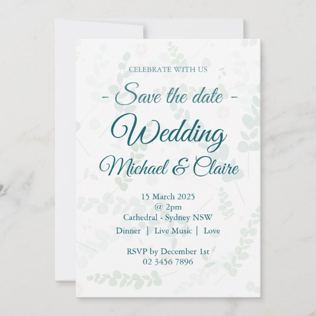 Flore faire-part de mariage Eucalyptus avec RSVP (Devant)