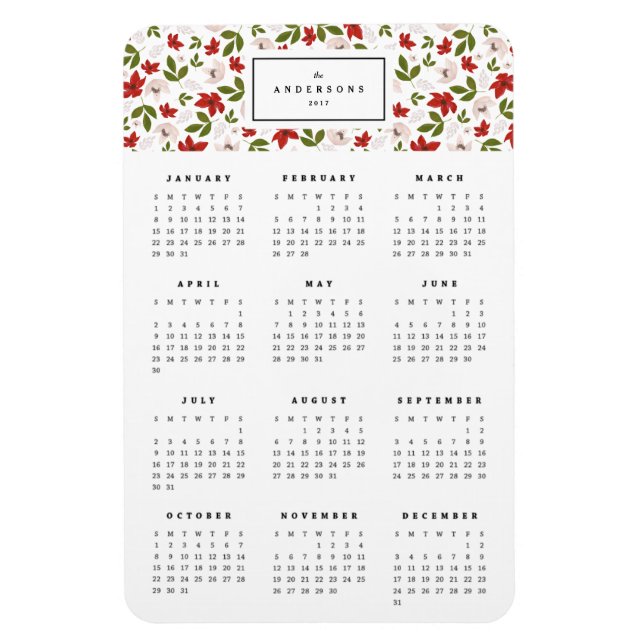 Flore festive 4x6 Magnet calendrier annuel (Vertical)
