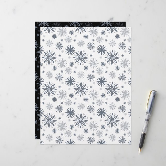 Flore flocon de neige blanc et noir papier à gratt (Devant/Arrière en situation)