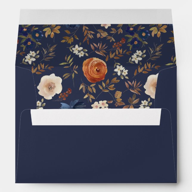 Flore Moody bleu Marine Rust Mariage Enveloppe (Dos (Bas))