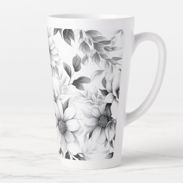 Flore Noir et blanc Motif latte esthétique Mug (Droite)