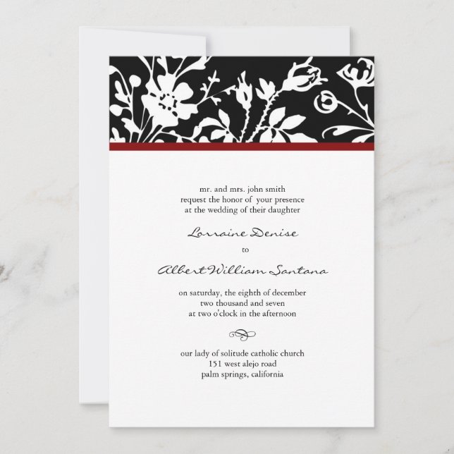 Flore noire et blanche Haut Faire-part de mariage (Devant)