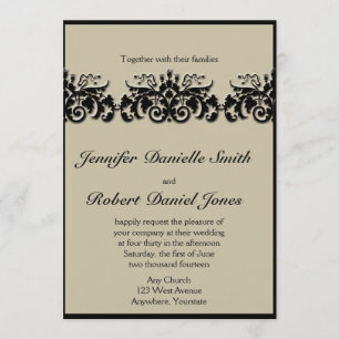 Flore noire et crème Faire-part de mariage à bosse