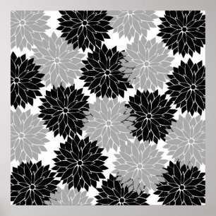 Flore noire et grise cool Impression florale