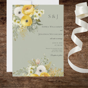 Flore or et beige sur Faire-part de mariage Sage