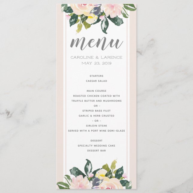Flore printanière | Carte de menu Mariage (Devant)
