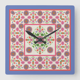 Flore Rangoli Frontière Motif sur Ecru : Horloge m