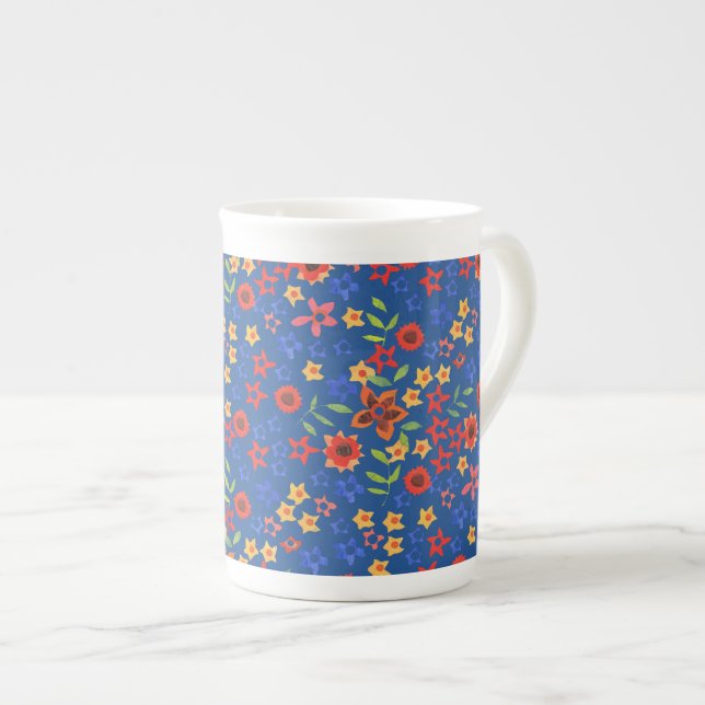 Flore rétro chic Imprimer sur Mug de Chine d'os bl (Devant droit)