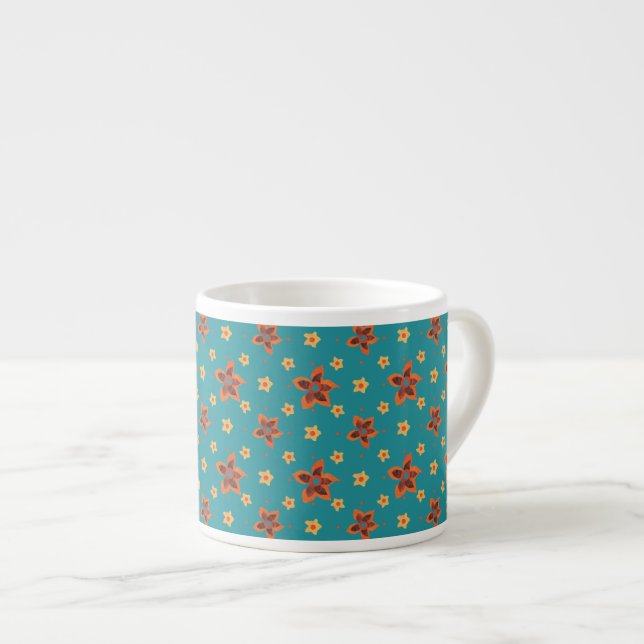 Flore rétro et Pois sur Espresso Mug Turquoise (Devant droit)
