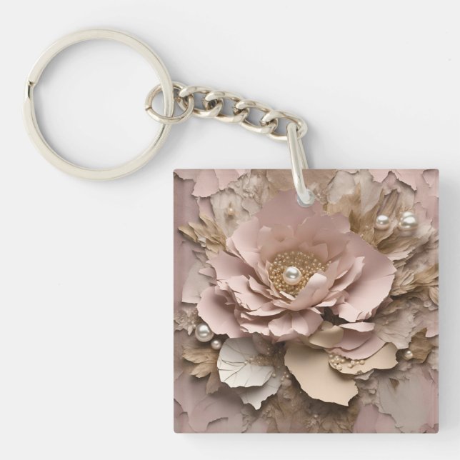 Flore Rose Dusty - Porte - clé acrylique (Devant)