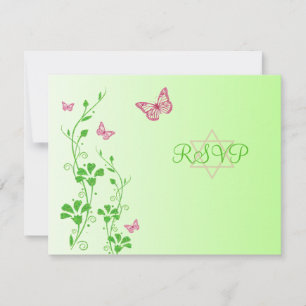 Flore rose et verte avec carte de réponse Papillon