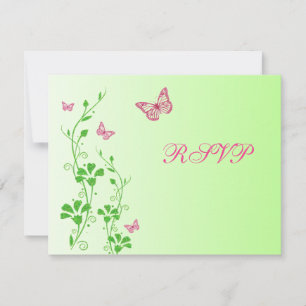 Flore rose et verte avec Papillons Répondre Carte