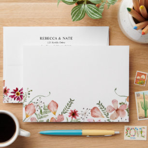 Flore rose rustique 5x7 Enveloppe carte