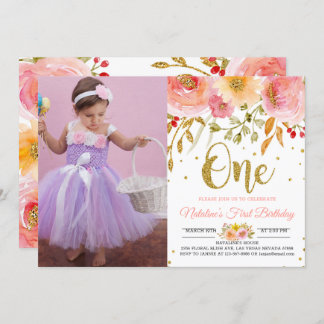 Flore rose vif 1e anniversaire invitation photo