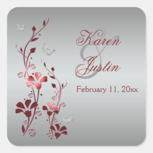 Flore rouge et argent avec Sticker à papillons