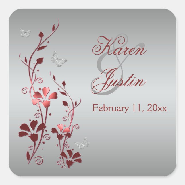 Flore rouge et argent avec Sticker à papillons (Devant)