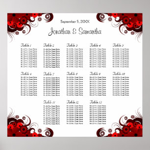 Flore rouge et blanc 13 tables Mariages Tableau de