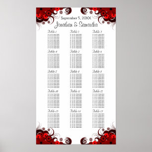 Flore rouge et blanc 15 tables Mariages Tableau de