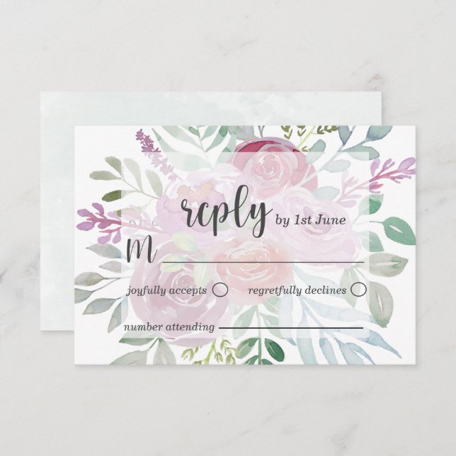 Flore rustique rose et burgundy RSVP mariage (Devant / Derrière)